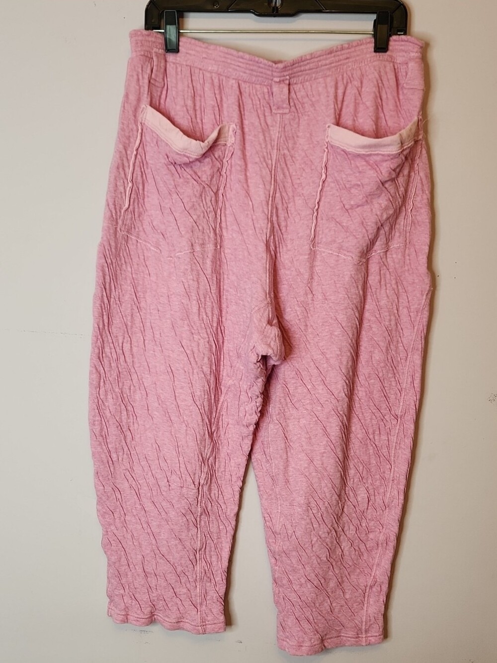 FREE PEOPLE Pink Crinkled Cropped Pants with a Pull on Elastic Waist, size L